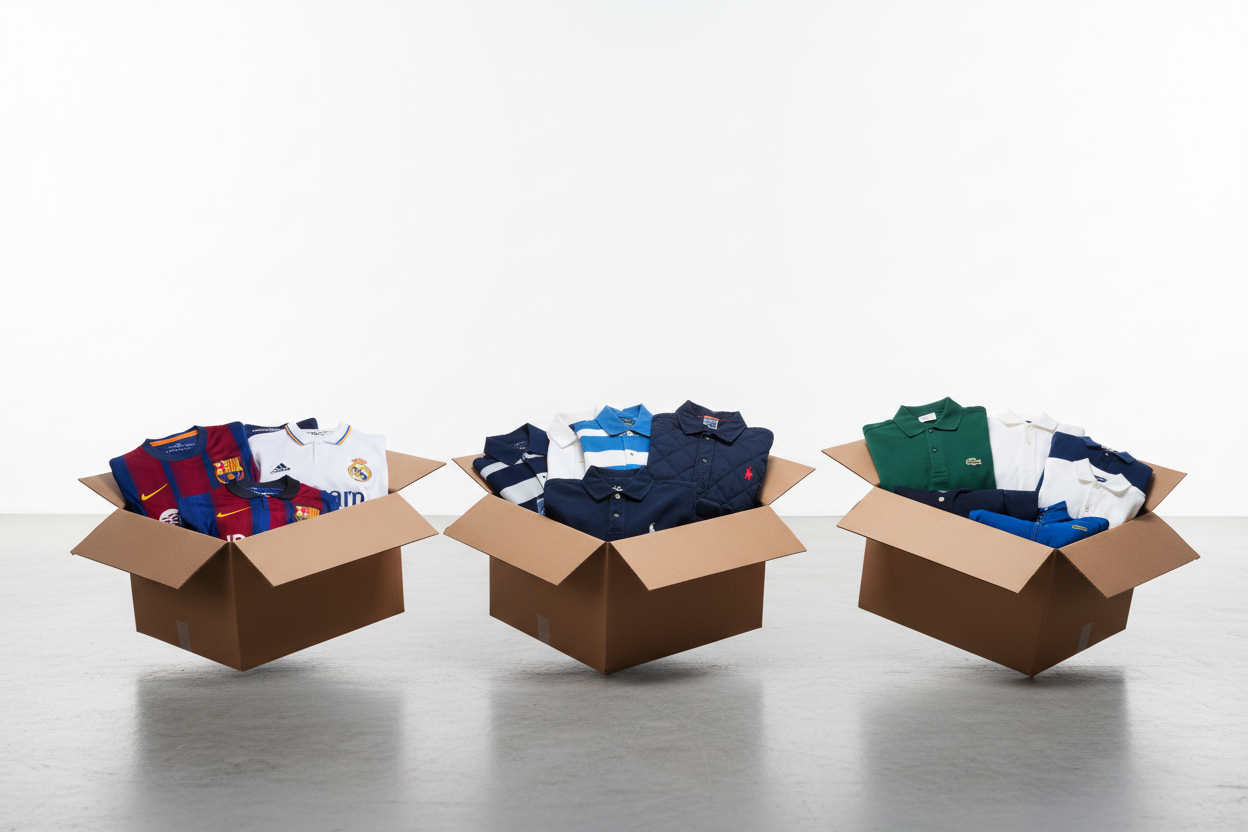 Tři krabice s oblečením - čisté pozadí bez zdi